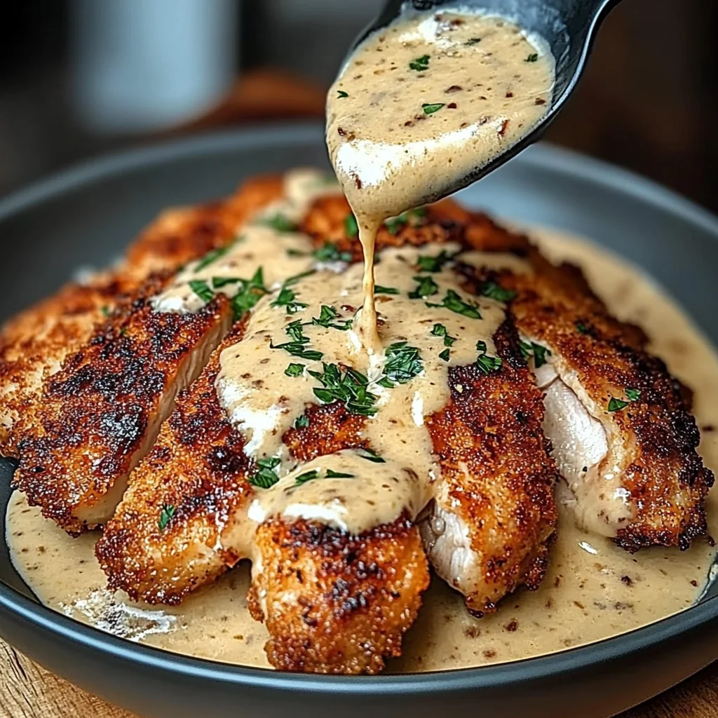 Crispy Parmesan Chicken with Creamy Garlic Sauce
