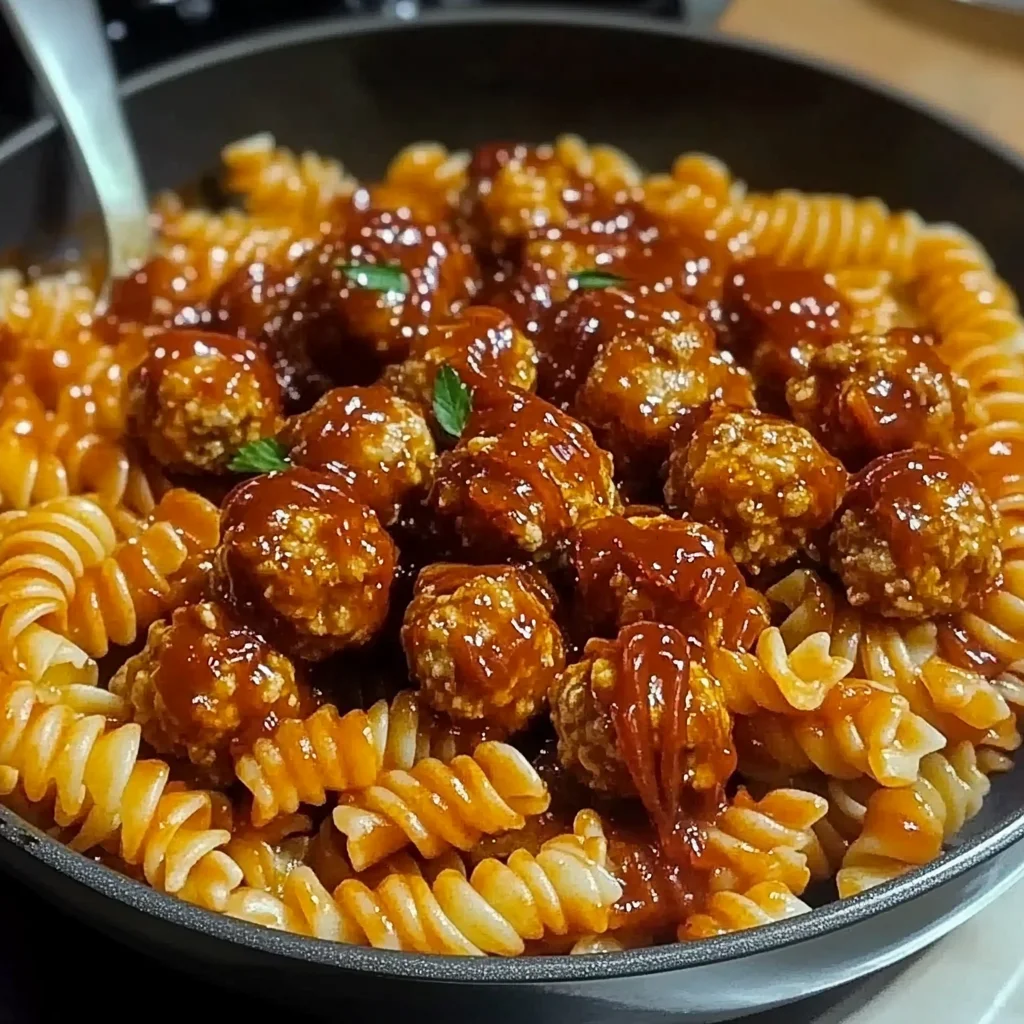 Sweet and Tangy BBQ Chicken Meatball Pasta