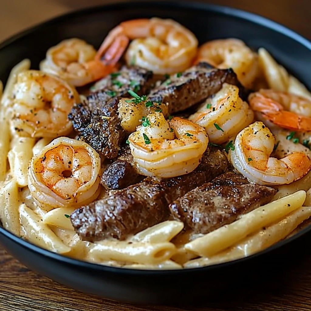 Cajun Shrimp and Beef Alfredo Pasta